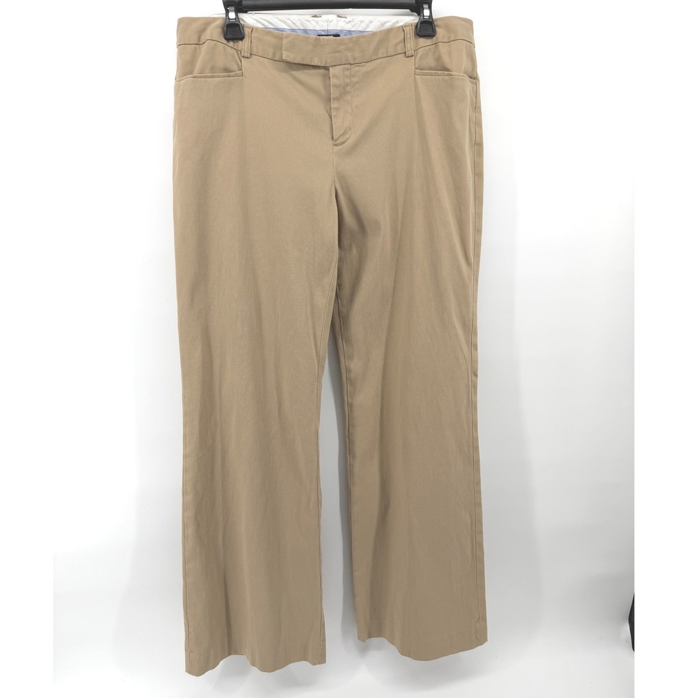 GAP Original Flare Leg Pants Women 14 Regular Tan Khaki Stretch Chino Loose Y2K